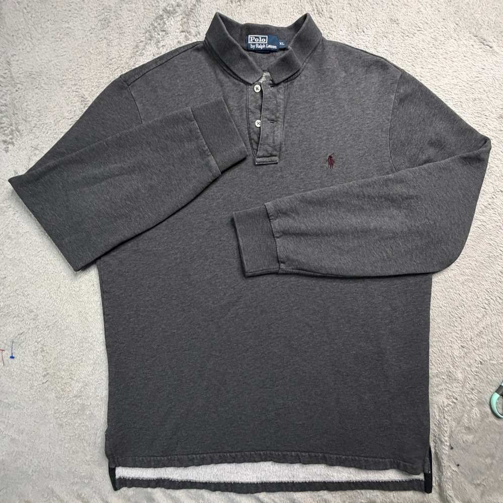 Polo Ralph Lauren Men XL Gray Fleece Lined Long Sleeve Polo Sweatshirt Pullover